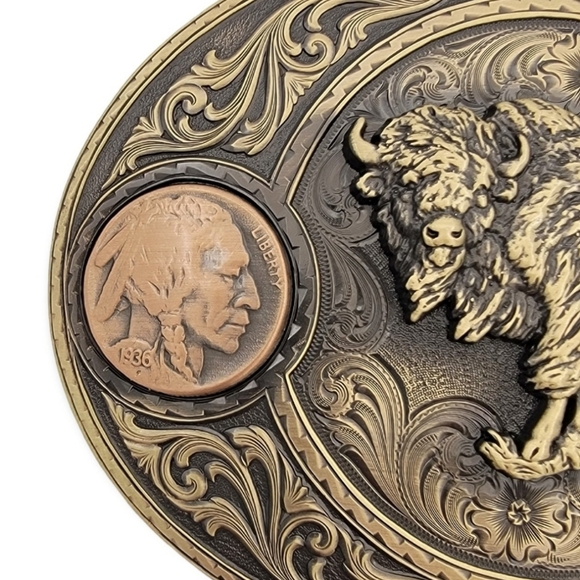 Montana Silversmiths Miner's Indian Head Nickel Belt Buckle with Buffalo - Picture 2 of 12